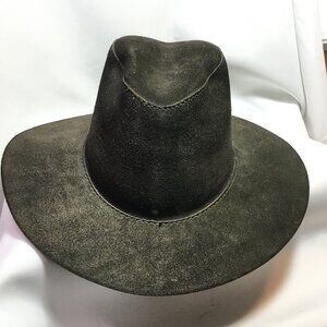 San Zeno Leather Hat Fedora Cowboy Size Medium Approx 21.5" Black Vintage